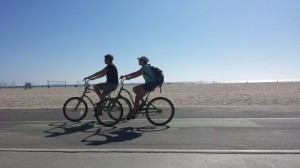 two people riding a bike